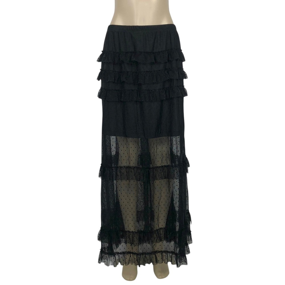 Venus Swiss Dot Mesh Tiered Ruffle Maxi Skirt Size XL Coquette Whimsigoth Gothic
